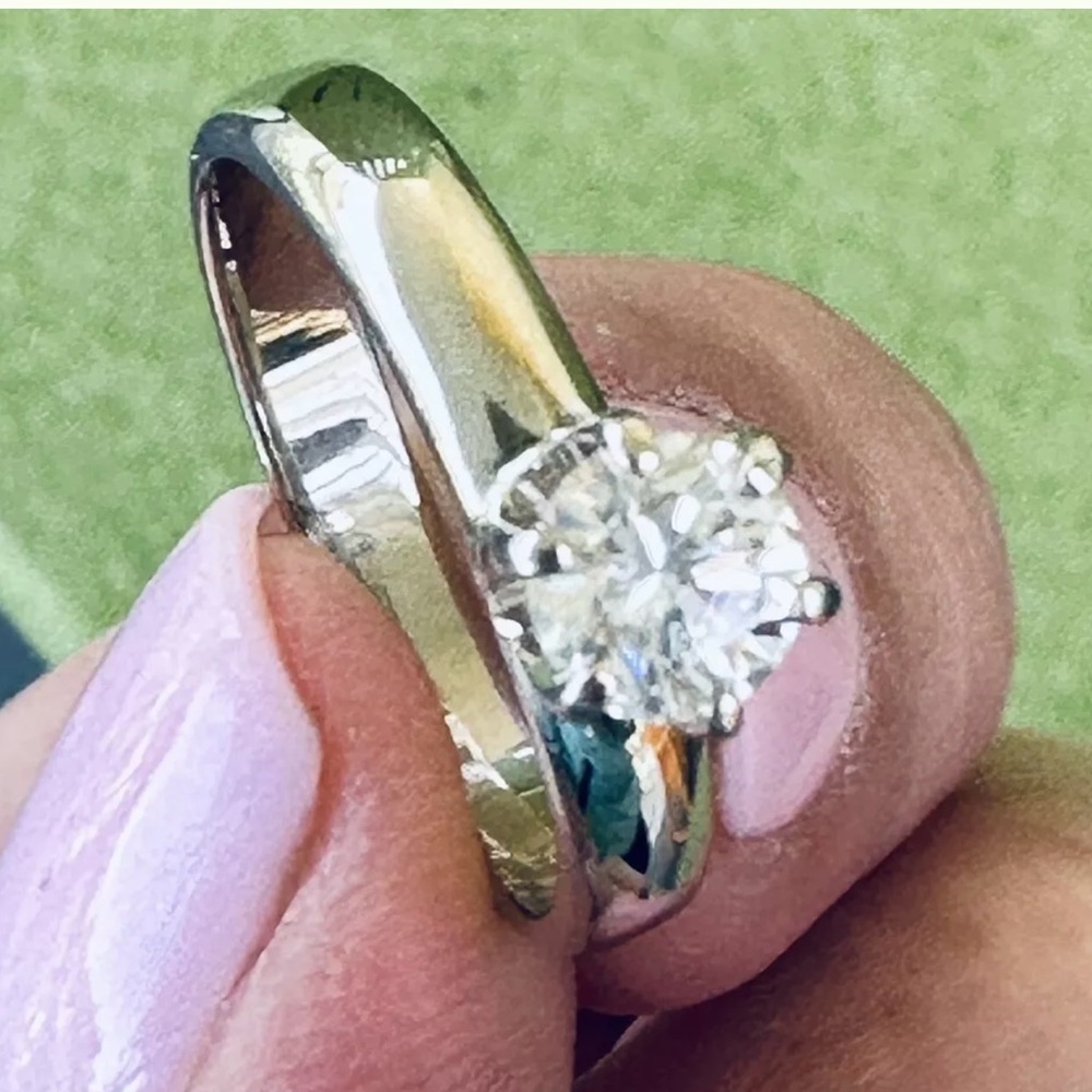 Estate Solitare Diamond Engagement Ring 14K White Gold .53 Ct